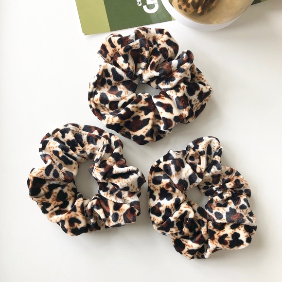 BARI Accessories - Set of 3 Velvet Leopard Scrunchies!